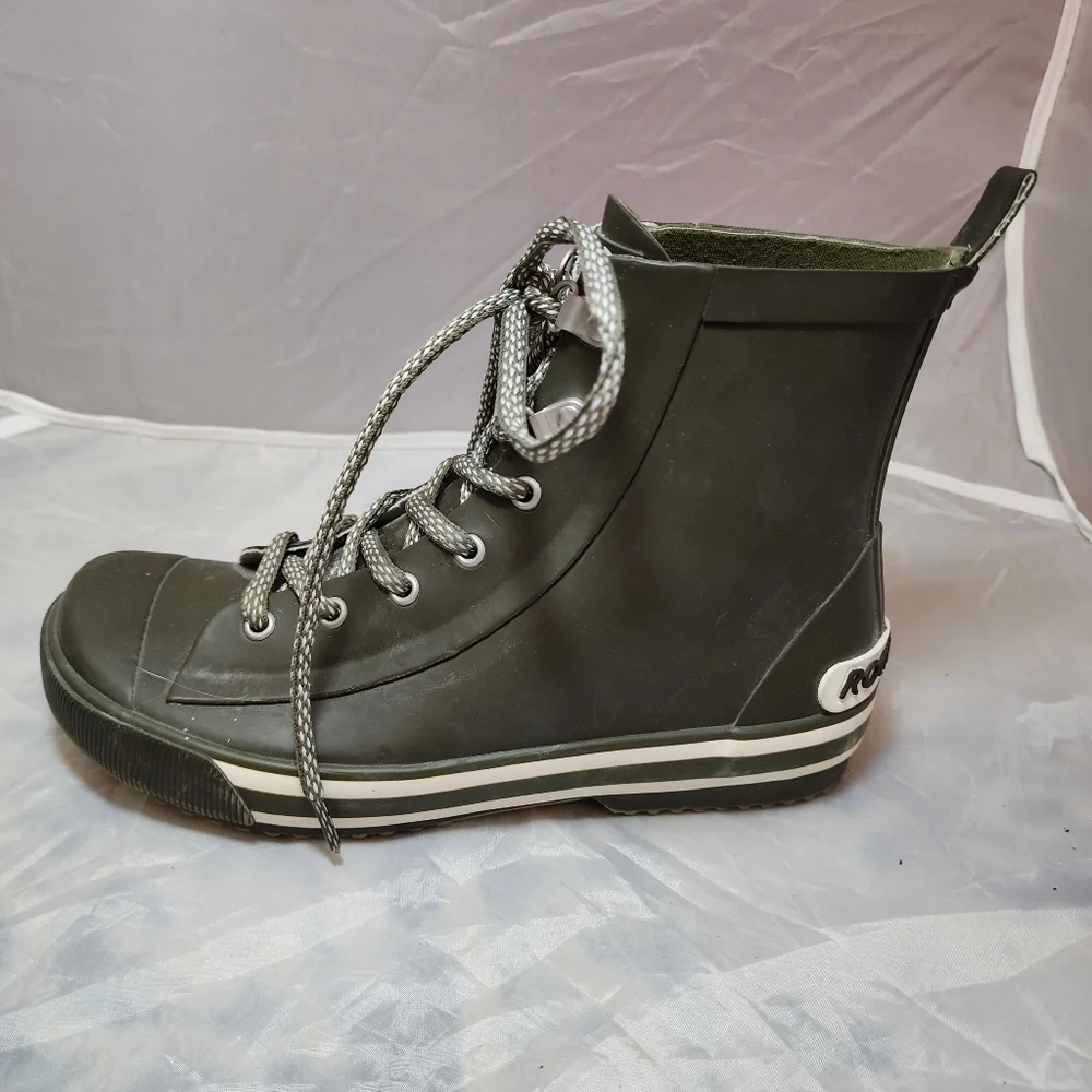 Rocket Dog Olive Green Grey Rubber Lace Up Rain Boots Women's Size 7 All Seasons